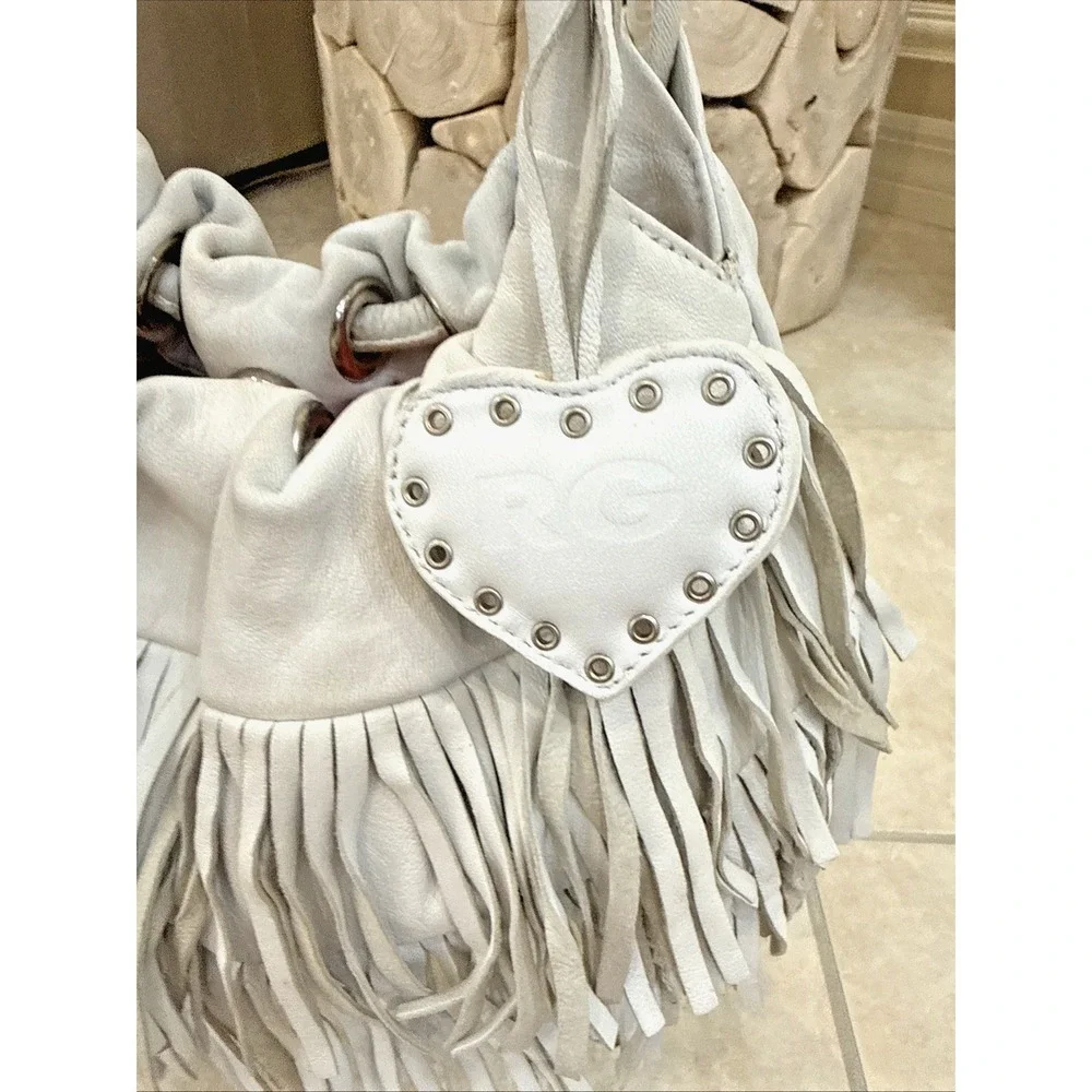 Roberta Gandolfi Handbag Italy Leather White Fringe Shoulder Bag Western Boho